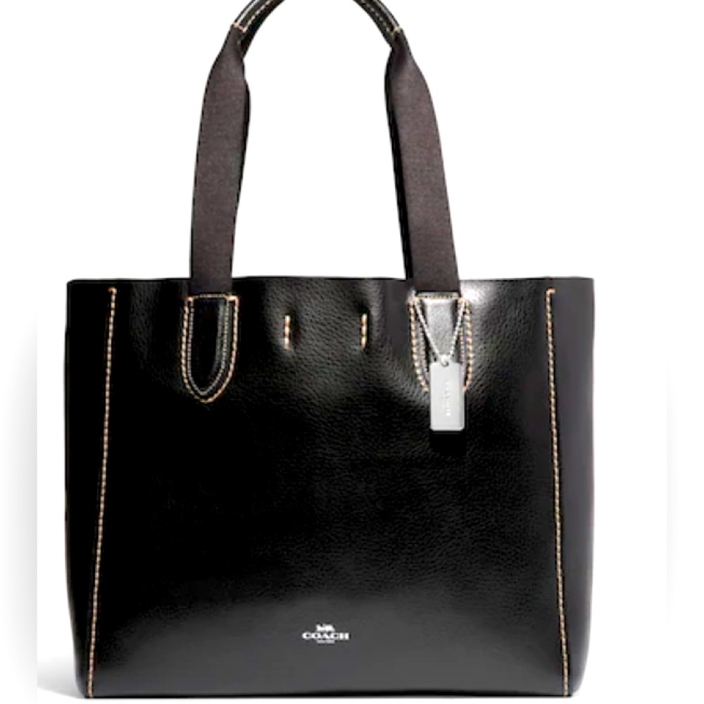 NWT: BLACK COACH DARBY TOTE: RED FABRIC LINING, SNAP CLOSURE,INSIDE ZIP POCKET